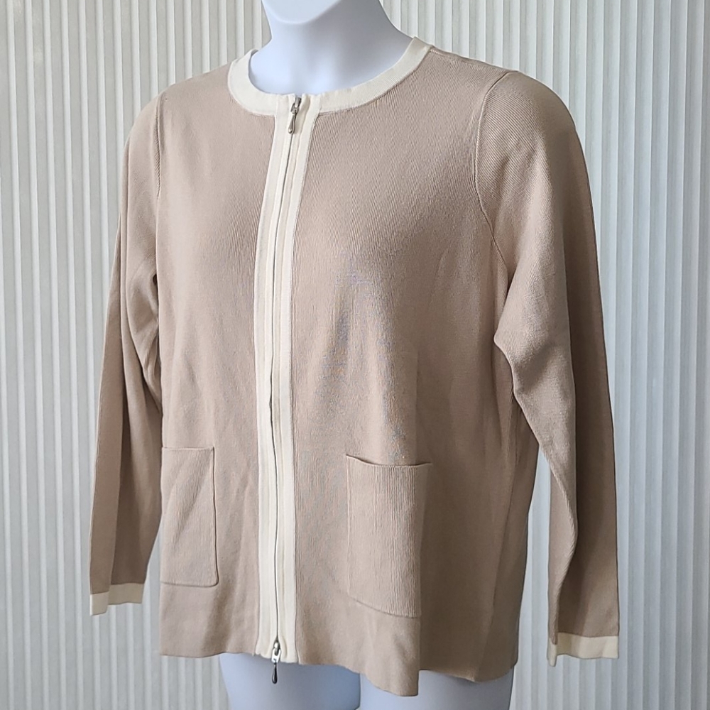 Whisper Knit Front Zip Khaki Sweater/Cardigan
